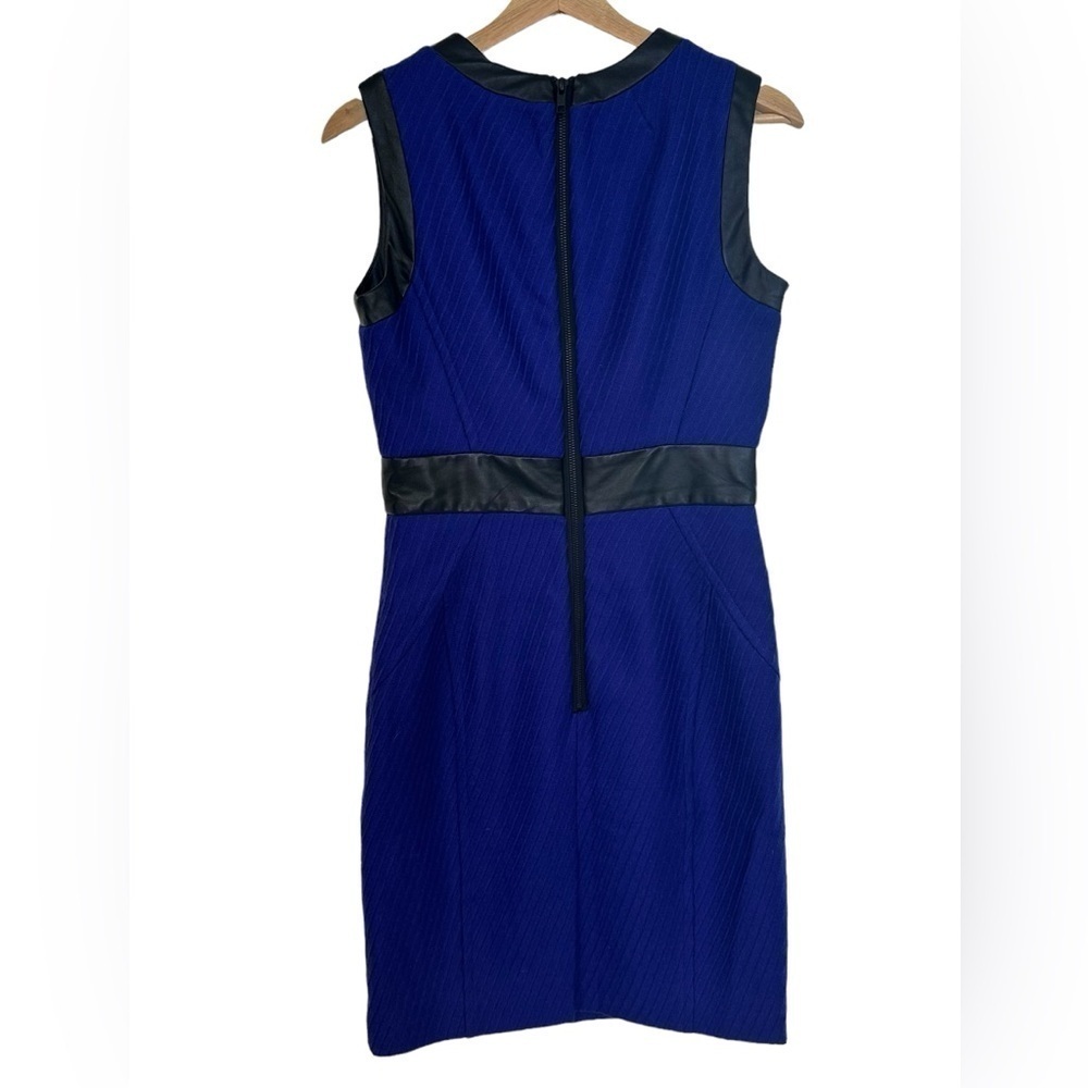 Milly of New York Indigo 100% Wool Dress with Faux Leather Detail - Picture 3 of 4